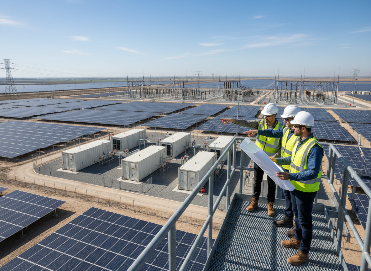 Owner representatives reviewing a solar and substation asset